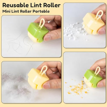Mini Portable Lint Roller Set, 2 Pack, Reusable Washable Sticky Rollers for Pet Hair, Purse and Home, Beige and Green