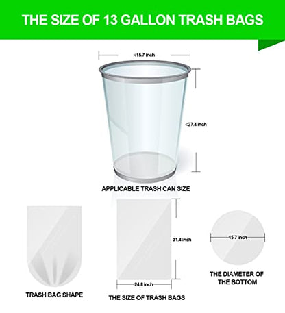 FORID 13 Gallon Trash Bags - Clear Plastic Garbage Bags Medium Tall Trash Can Liners for Kitchen Office Home Waste Bins Unscented One Box with 5 Roll 110 Count 55 Liter - Thick & Durable Trash Bag - style: 13 Gal (110 Count)
