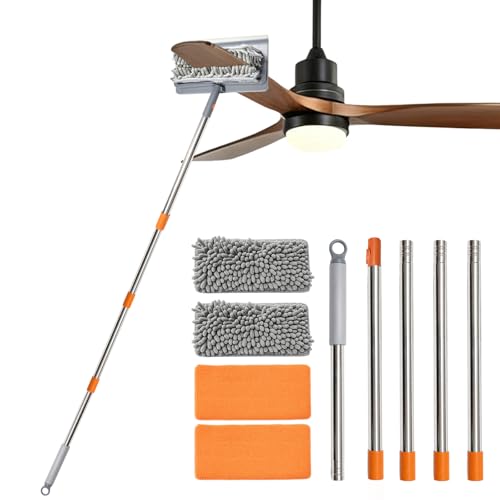 Ceiling Fan Cleaner Duster, 3-in-1 Fan Duster Cleaning Tool with 81'' Extendable Long Handle, Removable Chenille & Microfiber Mop Head Cleaner for Ceiling Fan Blade, Baseboard, Wall, Floor, Window