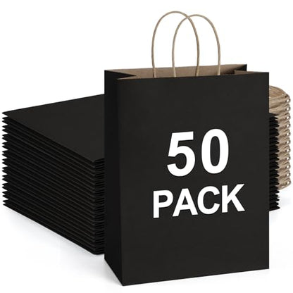BagDream Gift Bags 10x5x13 Kraft Paper Gift Bags with handles Bulk 50Pcs Paper Shopping Bags, Retail Merchandise Bags, Party Favor Bags, Black Large Gift Bags 100% Recycled Paper Bags Sacks - color: Black