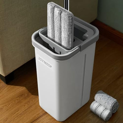 JOYMOOP Mop and Bucket Set, Hands-Free Flat Floor Mop with 3 Washable Microfiber Pads, Wet and Dry Use, Ideal for Home and Commercial Floor Cleaning - color: White Lite133