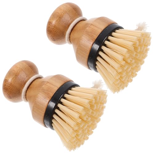 OUNONA 2pcs Handle Kitchen Scrub Brush Dish Scrubber Set with Stiff Bristles for Pot and Sink Cleaning Black Palm Scrubber Brush for Household Dish Washing