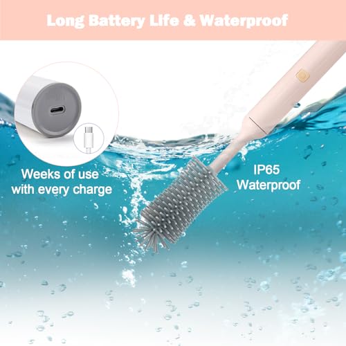Electric Baby Bottle Brush Set with Rechargeable Electric Bottle Brush Cleaner and Replaceable Silicone Bottle Brushes and Straw Brush Cleaner, Waterproof Multi-Purpose Cleaning Brush(Pink) - color: Pink