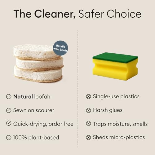 Vove Cleaning Duo, Bamboo Dish Brush Set and Natural Dish Sponges, FSC-Certified Bamboo, Sisal, Loofah, Cellulose, Plastic-Free, Eco-Friendly Zero-Waste Kitchen Dish Scrubber Set - size: Cleaning Duo - Brush Set & Sponges
