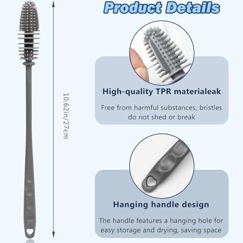 10.62" Gray Cup Cleaner Brush – Long Handle for Water Bottles, Thermos, Sports Bottles, and Narrow Containers