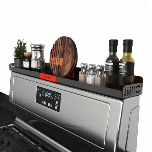 STUTOV 30" Magnetic Stove Top Shelf – Black Spice Rack with Red Logo and Seasoning Organizer – Kitchen Shelf for Back of Stove – Over Stove Rack and Storage Organizer - color: Black with Red STUTOV