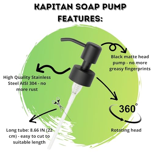 Kapitan Soap Dispenser Pump Replacement Head Black Spare Stainless Steel 28Mm Brushed Finish - size: 1 Piece - Black