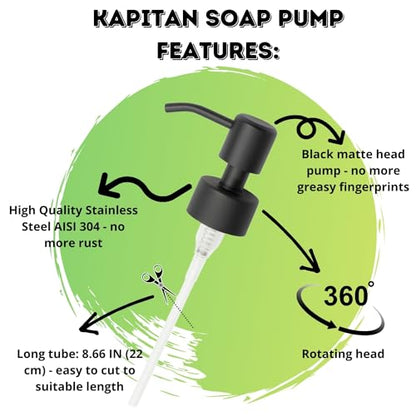Kapitan Soap Dispenser Pump Replacement Head Black Spare Stainless Steel 28Mm Brushed Finish - size: 1 Piece - Black