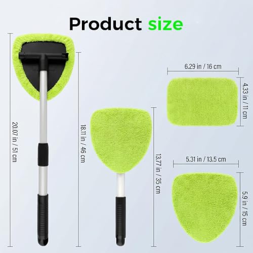 Car Windshield Cleaning Tool, Microfiber Wand Window Cleaner Kit for Auto Glass, 2026 Upgraded Car Window Cleaner with Reusable Washable Pads, Interior Exterior Glass Scrubbing Wand (Green - Triangle) - color: Green - Triangle