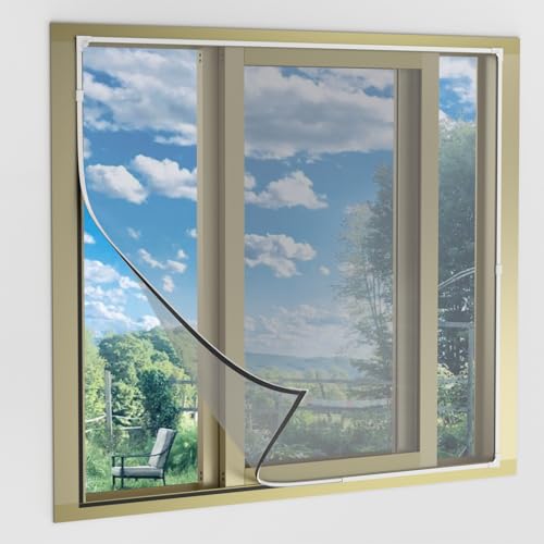 Adjustable DIY Magnetic Window Screen Replacement Window Screens 48" * 72" with White Window Frames Fiberglass Mesh for House Windows - size: 72"x48"