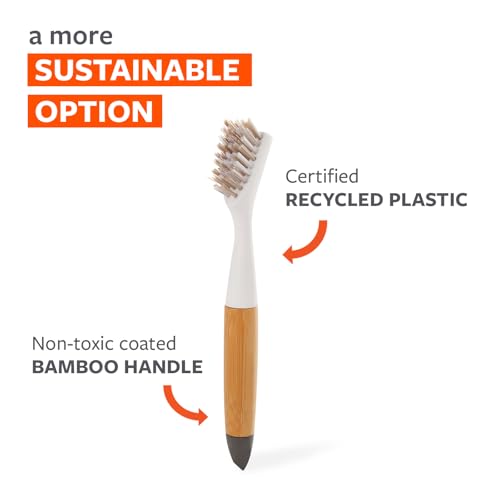 Full Circle Every-Crevice Detail Brush, Deep Cleaning Brush for Crevices, Shower, & Grout, Tough Bristles, Sustainable Bamboo Handle, White - color: White, size: 1 Pack