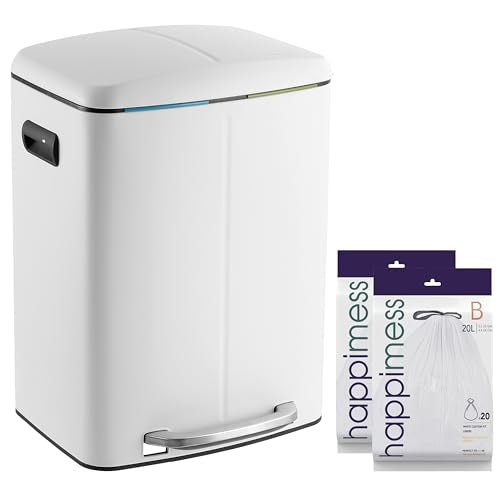 happimess HPM1005C Marco Rectangular 10.6-Gallon Double Bucket Trash Can with Soft-Close Lid, White, Fingerprint Resistant, Modern, Minimalistic for Home, Kitchen, Office, Bedroom, Bathroom - color: White
