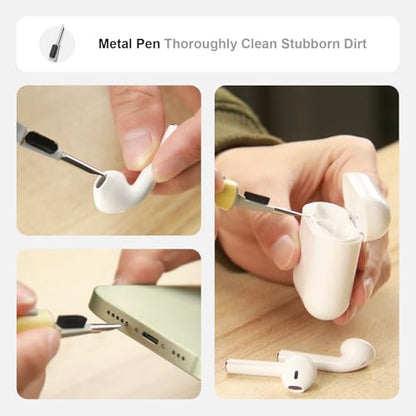 Hyashee Cleaner Kit for Airpods Pro 1 2 3 Multi-Function Cleaning Pen with Soft Brush Flocking Sponge for Bluetooth Earphones Case Cleaning Tools (Yellow) - color: Yellow