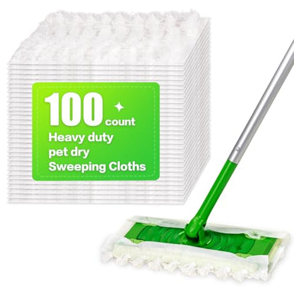 Heavy Duty Dry Sweeping Cloths Compatible with Sweeper Mop, Microfiber Duster Mop Pads Refills for Cleaning Hardwood Floor Dust and Pet Hair, Disposable (100)