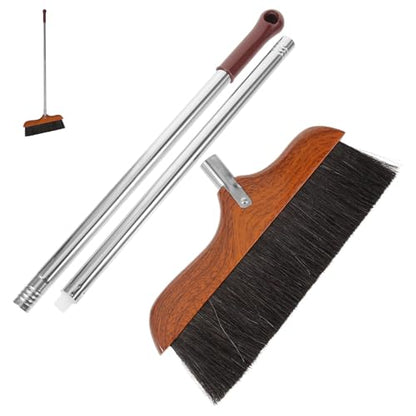 Hemoton Long Handle Soft Broom with Stainless Steel Rod Soft Bristles Indoor Outdoor Floor Brush for Hardwood Tile Concrete Sweeping Pet Hair Dust Removal