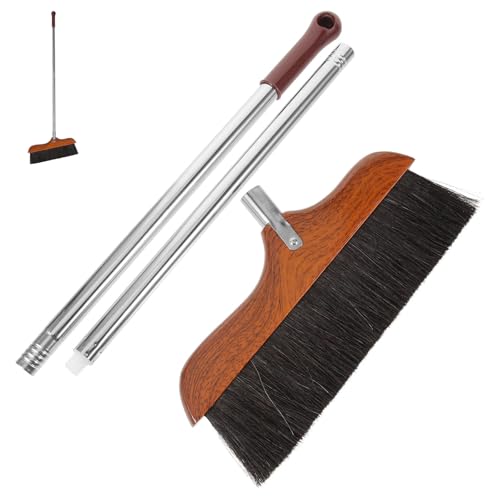 VALICLUD Wood Handle Soft Bristle Broom with Long Stainless Steel Handle, Anti-Static Floor Cleaning Tool for Indoor Household Sweeping and Dust Removal