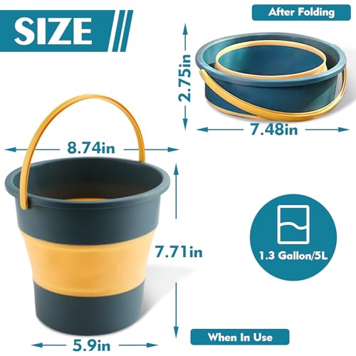 Collapsible Bucket 1.3 Gallon/5L Small Plastic Buckets Household Cleaning Mop Buckets Foldable Water Bucket for Car Wash Fishing Camping Beach (Blue) - color: Blue