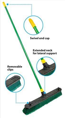 Quickie Bulldozer Multi-surface Push Broom 24 inch, Green, Indoor and Outdoor Cleaning, Steel Handle, Professional-Grade, Sweep Jobsites/Sidewalks/Warehouse/Concrete/Asphalt/Wood (538) - size: 24 Inch, style: Multi Surface