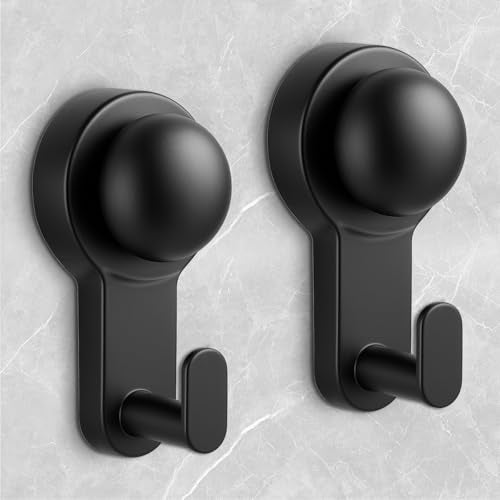 Shower Hooks for Inside Shower,No-Drill Removable&Reusable Towel Hooks for Bathroom,Heavy Duty Suction Cup Hooks for Glass Window,2 Pack(Black) - color: Black