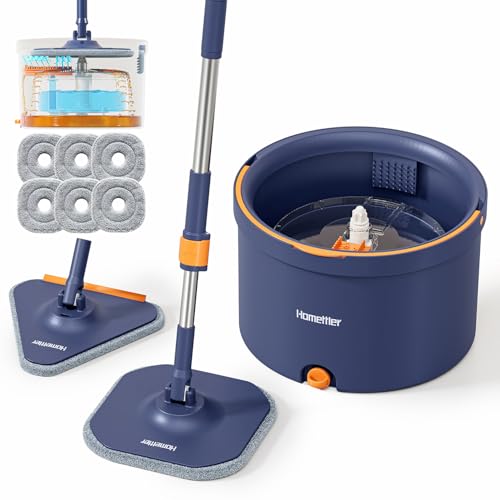 HoMettler Spin Mop and Bucket Set, Mop Bucket with Separate Dirty Water System, Deep-Cleaning Mops for Floors/Wall, Versatile Mops (Spin Mop Set with Triangular Head) - size: Spin Mop Set with Triangular Head