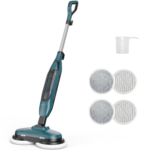 OLIXIS Steam Mop, All-in-One Scrubbing Steam Mops for Floor Cleaning with Rotating Pads, Floor Steamer with 2 LED Lights, 4 Cleaning Modes, Swivel Steering, 16.4 FT Cord, Safe for Hardwood and Tile - color: Modern Teal, size: 14.41"*6.61"*47.24"