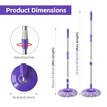 Spin Mop Replacement Handle 360 Degree Spin Mop Pole Handle Replacement Rotating Telescopic Stick for Mop Head, Ideal for Home and Household Cleaning - color: Purple, style: Stainless Steel Disc