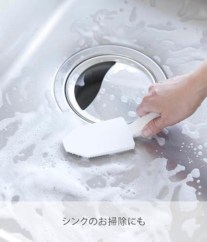 Yamazaki 1885 Magnetic Silicone Sponge with Handle, White, Approx. W 2.4 x D 7.7 x H 2.6 inches (6 x 19.5 x 6.5 cm), Tower Tower, Dishwasher Safe, Floating Storage, Pre-Cleaning, Kitchen Brush