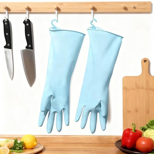 Durable Tendon Skin-Friendly Cleaning Cloths - Reusable Waterproof,Non-Slip Household Dishwashing Rubber Gloves - color: Blue, size: Large(Hook Type)