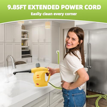 Handheld Steam Cleaner, Pressurized Multi-Surface Steam Shot with 13 Accessories, Safety Lock, Steamer for Cleaning Floor, Upholstery, Grout, Windows, Couch and Car (Yellow) - color: Yellow
