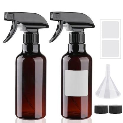 Plastic Spray Bottles 12oz 2 Pack Adjustable Mist/Stream Spraying Heavy Duty Square Water Spray Bottles for Hair, Cleaning Solutions, Plants,Essential Oils (Brown) - color: Brown