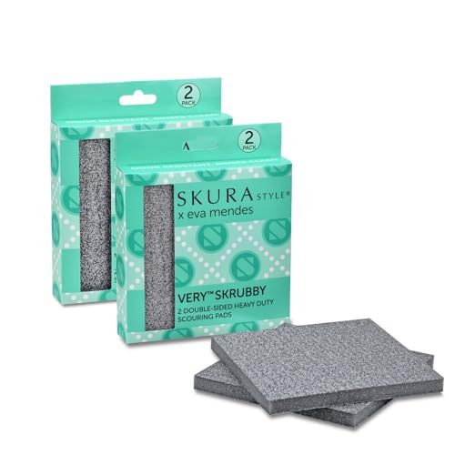 Skura Style x Eva Mendes Very Skrubby Heavy Duty Scouring Pads (Bulk 4 Pack) | Abrasive Kitchen Cleaner for Caked-on, Baked-on Dirt | Durable, Odor-Free, Flexible, Dual Sided