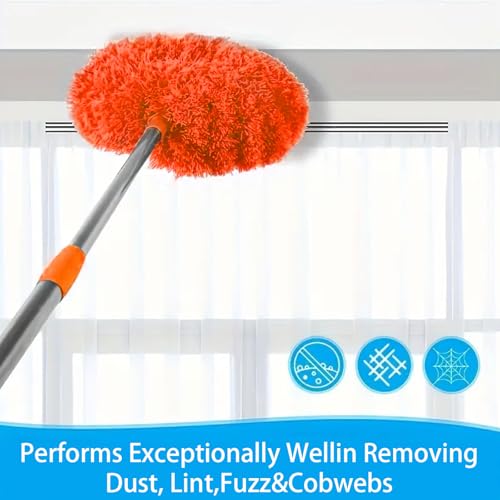 Duster Mop with Extension,Dust Mop Reusable Fan Cleaning Tool for Home, Car, Office, Blades, Windows, Glass Furniture,Orange - color: Orange