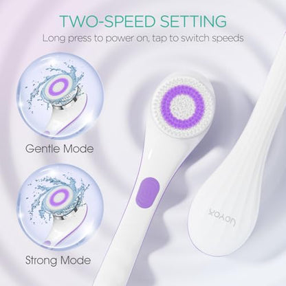 VOYOR Electric Body Brush Back Scrubber for Shower Rechargeable Exfoliating Bath Brush Powered Shower Brush with Non-Slip Long Handle Deep Cleansing, Exfoliation, Massaging Spin Brush BC100 (Purple) - color: Purple