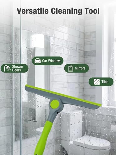 9.4" Heavy Duty Window Squeegee, Green Grey Handheld Glass Cleaner for Glass Doors, Windows, Car Windshields