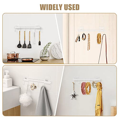 Kitchen Utensil Hanger, Adhesive Utensil Holder Wall Mount Kitchen Rack Rail with 12 Hooks, Space Saving and No Drilling, White, 2 Pcs - color: White