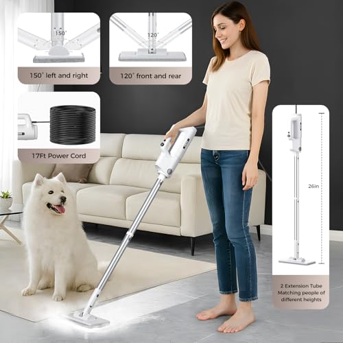 YKYI Steam Mop, Detachable 10 in 1 Multipurpose Steamer with 11 Attachments, Handheld Steam Cleaner for Home, Hardwood Floors, Laminate, Marble, Tile, Grout, Carpet, Windows Cleaning (Light White)