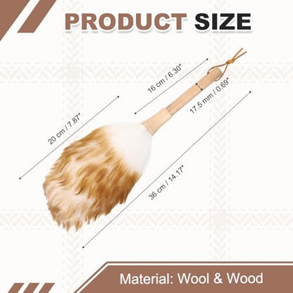 uxcell Wool Duster, 14.2" Natural Feather Cleaner Household Cleaning Duster with Solid Wooden Handle for Cleaning Fans Window Blinds Shelves Furniture, White Coffee - color: White Coffee, size: 14.2"