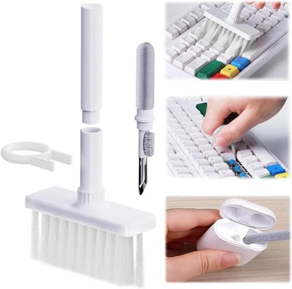 5 in 1 Keyboard Cleaning Brush Kit,Multifunctional Earbuds Cleaner with Keycap Puller,Cleaning Tools for Mechanical Keyboard,PC Laptop and Earphone (White) - color: White