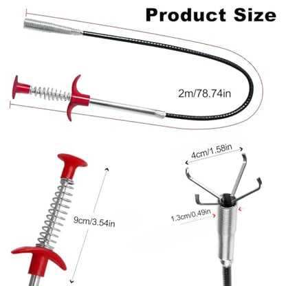 79 Inch Drain Snake Clog Remover Tool, 4-Claw Flexible Grabber for Hair in Toilet, Sink, Shower, Kitchen, Bath Tub & Sewer Drain Unclog (Black)