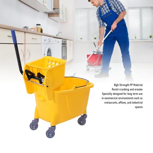 Dpofirs Side Press Wringer Mop Bucket 32L | Heavy Duty Rolling Cleaning Bucket for Industrial Restaurant Office