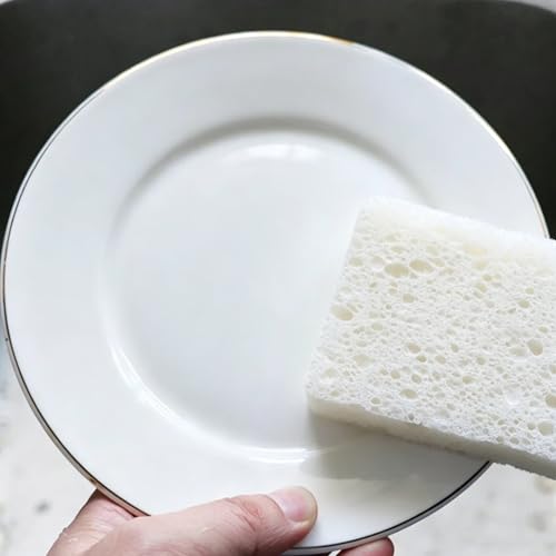 1 Pack Cellulose Sponge Kitchen Sponge for Dish Cleaning, Sott Non Scratch Absorbent Cleaning Sponge Reusable Dishwashing Sponge Soft Scrub Pad for Kitchen Bathroom Household Daily Use (White) - color: White