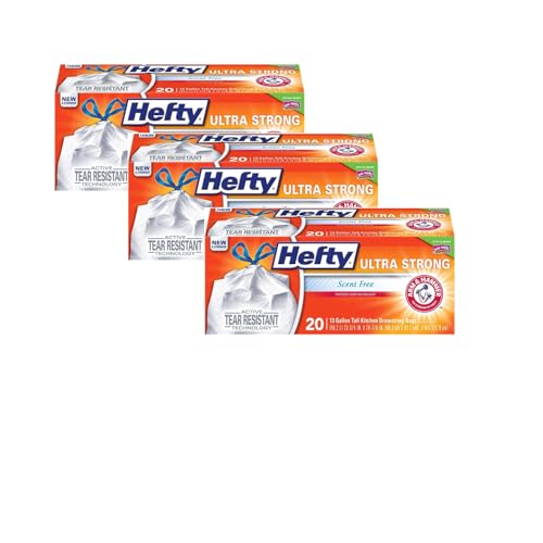 Hefty Ultra Strong Tall Kitchen Trash Bags, Unscented, 13 Gallon, 20 Count (Pack of 3) - size: 20 Count (Pack of 3)