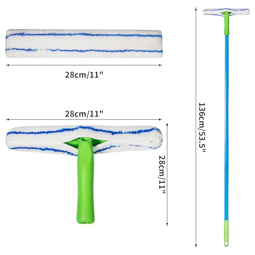 Forgrace Flexible Silicone Squeegee T-Bar Water Blade Microfiber Scrubber with Long Handle for Car Home Glass Professional Car Windshield Squeegee Window Cleaning Kit for Shower Glass Mirror Door Car