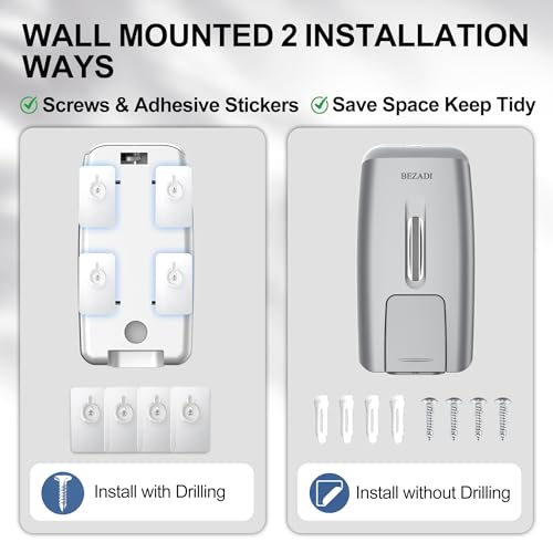 800ml Manual Soap Dispenser Wall Mount with Lock for Bathroom Kitchen 27fl oz Liquid Sanitizer ABS Silver No Drill, 9088 - color: Silver