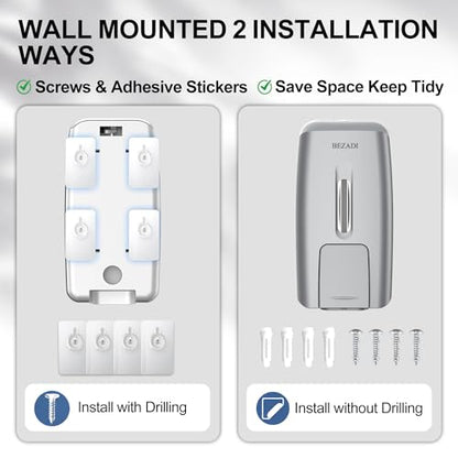 800ml Manual Soap Dispenser Wall Mount with Lock for Bathroom Kitchen 27fl oz Liquid Sanitizer ABS Silver No Drill, 9088 - color: Silver
