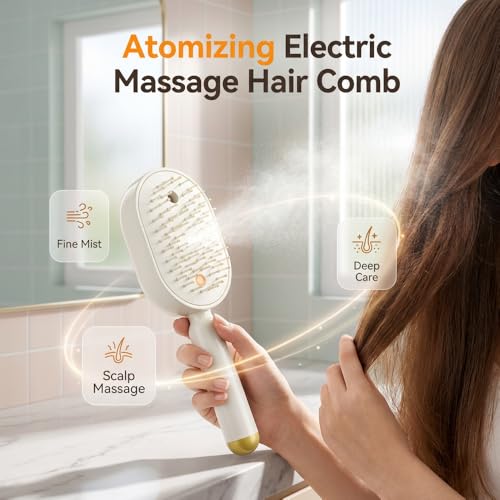 Electric Spray Air Cushion Massage Comb, 2026 New Air Cushion Brush with Self-Cleaning, Retractable Hairs Massage Brush for Frizzy Hair & Scalp Care, Relieve Hair Tangles and Dryness (Pink) - color: Pink