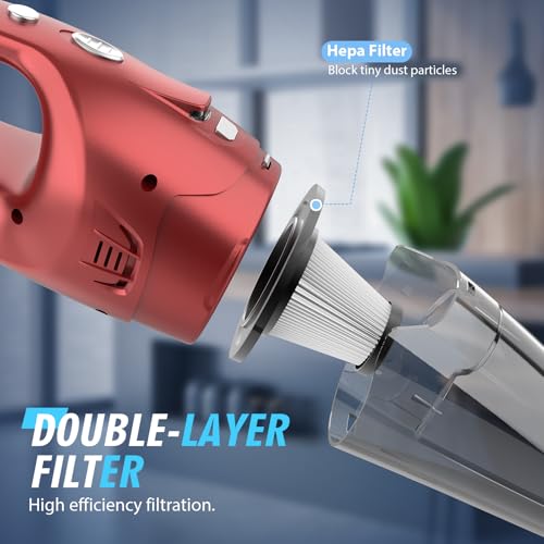 FUOAYOC Handheld Vacuum Cordless,Car Cordless Rechargeable, 6KPA Powerful Suction Hand Held Vacuum with LED Light/Multi Accessories, 1.6lbs Mini Portable Vacuum Cleaner for Home/Car/Office Cleaning