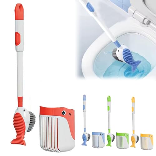 Suction Cup Toilet Brush Set, 2025 Wall-Mounted Toilet Cleaner with Built-in Liquid Dispenser & Quick-Dry Holder, Touch Free, Space-Saving Hygienic Bathroom Organizer for Home,RV,Boat (Red) - color: Red