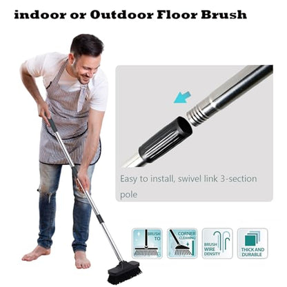 Push Broom Brush Stiff Bristles Floor Cleaning Brush Multi-Purpose Scrubber Brushes for Bathroom Bathtub Tile Floor Deck Patio