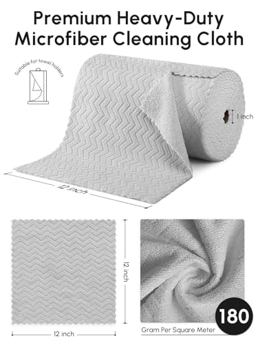 Microfiber Cleaning Cloths Roll, 75 Pack Tear Away Microfiber Towels Roll, 12" x 13" Lint Free Rags, Reusable Cleaning Cloths, Washable, Scratch Free,Ultra Absorbent Dish Rags(Grey Ripple) - color: Grey Ripple, size: 75 pack